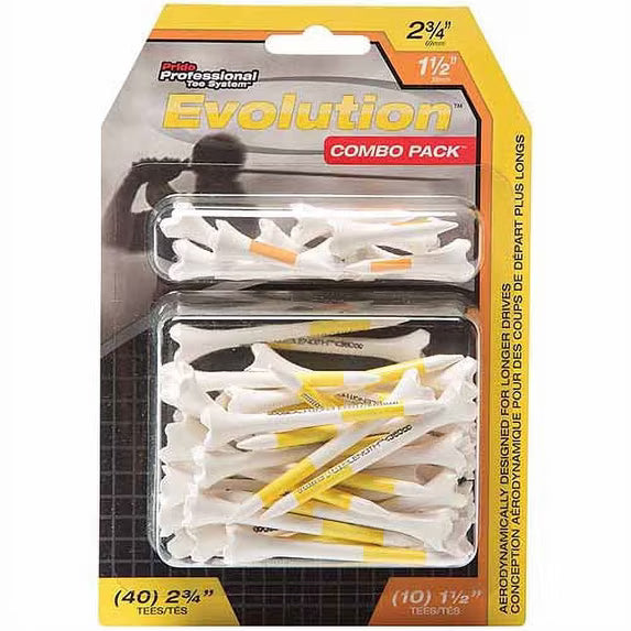 Pride Professional Tee System, Pride Performance Plastic Golf Tees Combo Pack, 40 Count 2-3/4 + 10 Count 1-1/2